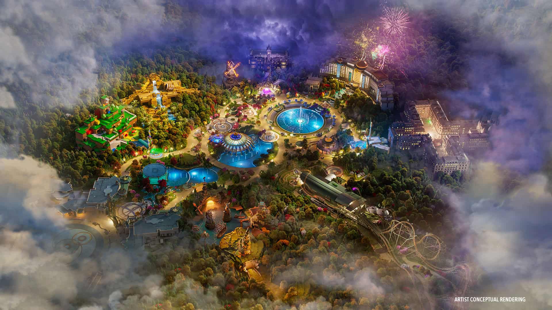 Pemandangan udara Universal Epic Universe
