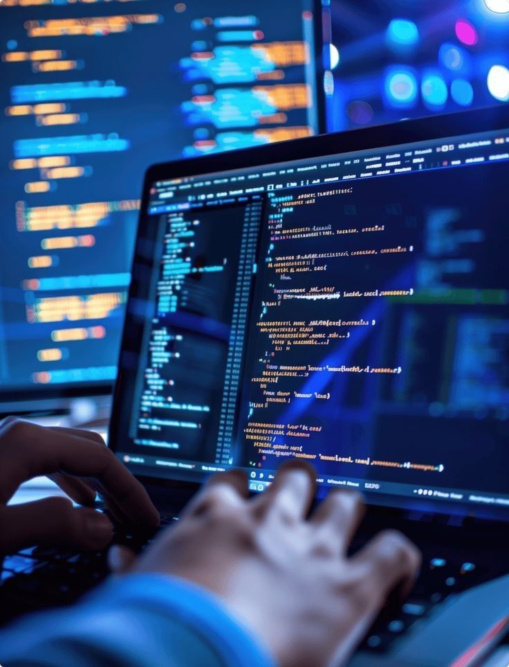 Baris kode pemrograman pada layar monitor komputer