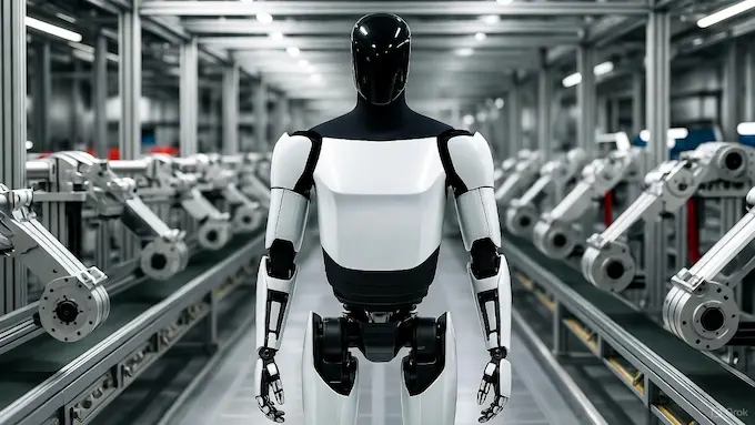 Robot humanoid di lingkungan industri modern