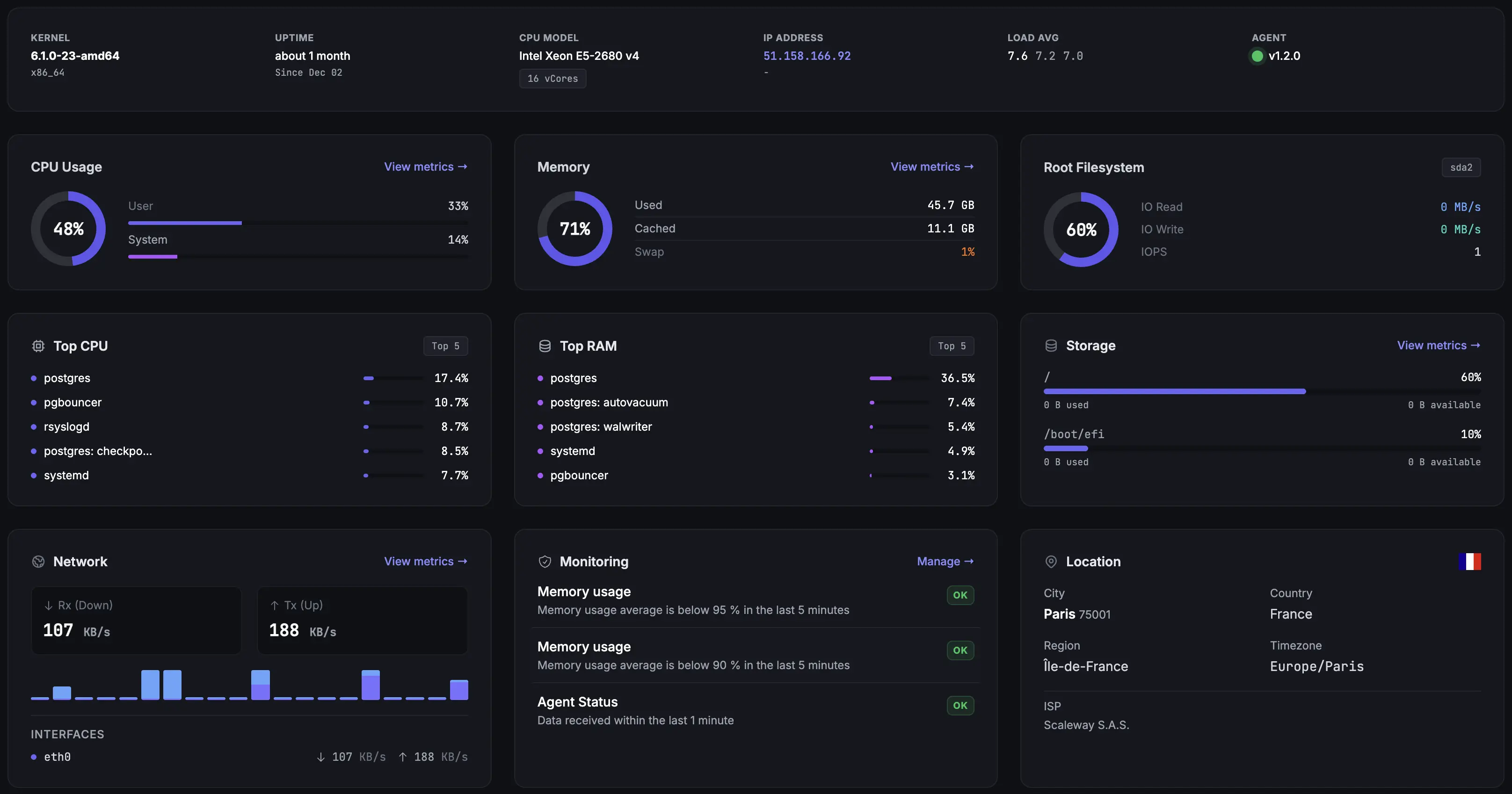 Custom server monitoring dashboard software